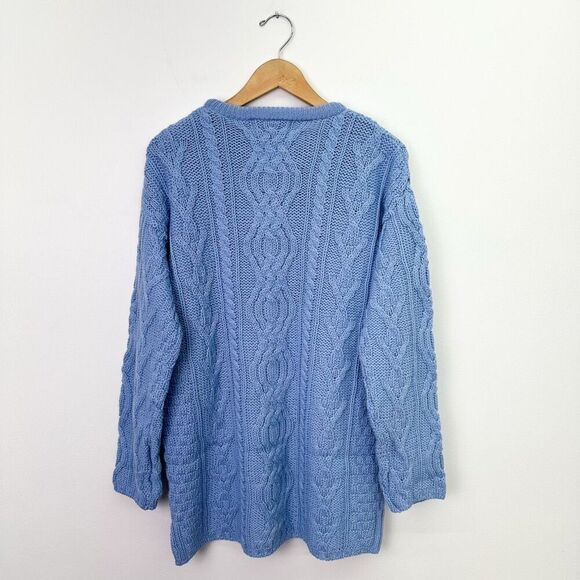 Aran Crafts Men’s Merino Wool Made in Ireland Light Blue Chunky Fisherman Knit S - Picture 2 of 11
